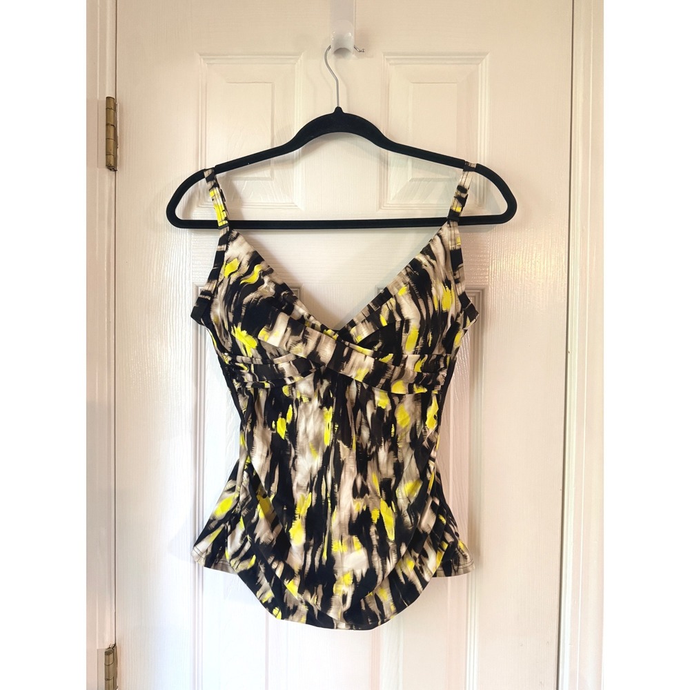 DKNY Womens Abstract Print Tankini Top‎ Neon Yellow Black White DIMKS241 MEDIUM